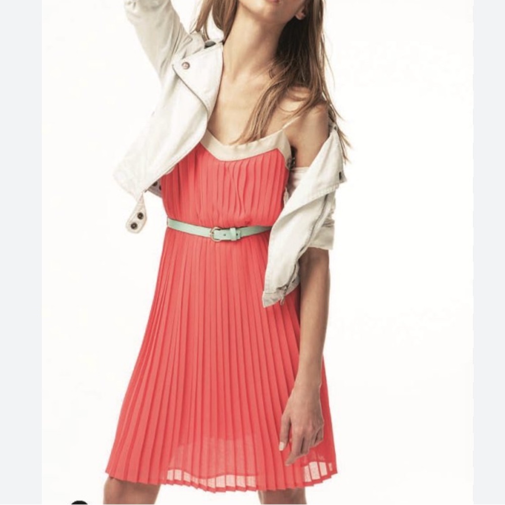 Mango Coral Pleated Dress